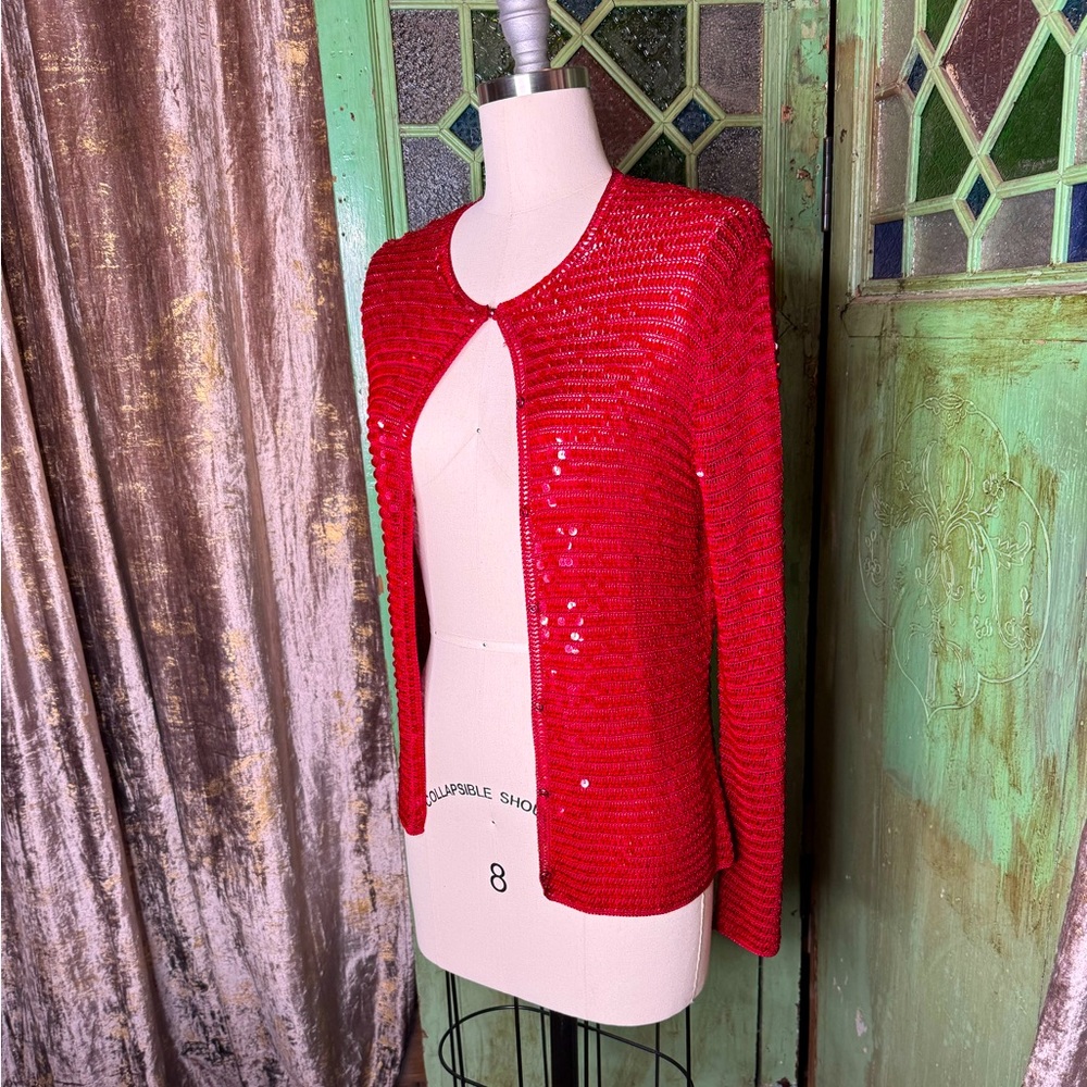 Candy Red Sequin Statement Sweater - image 3